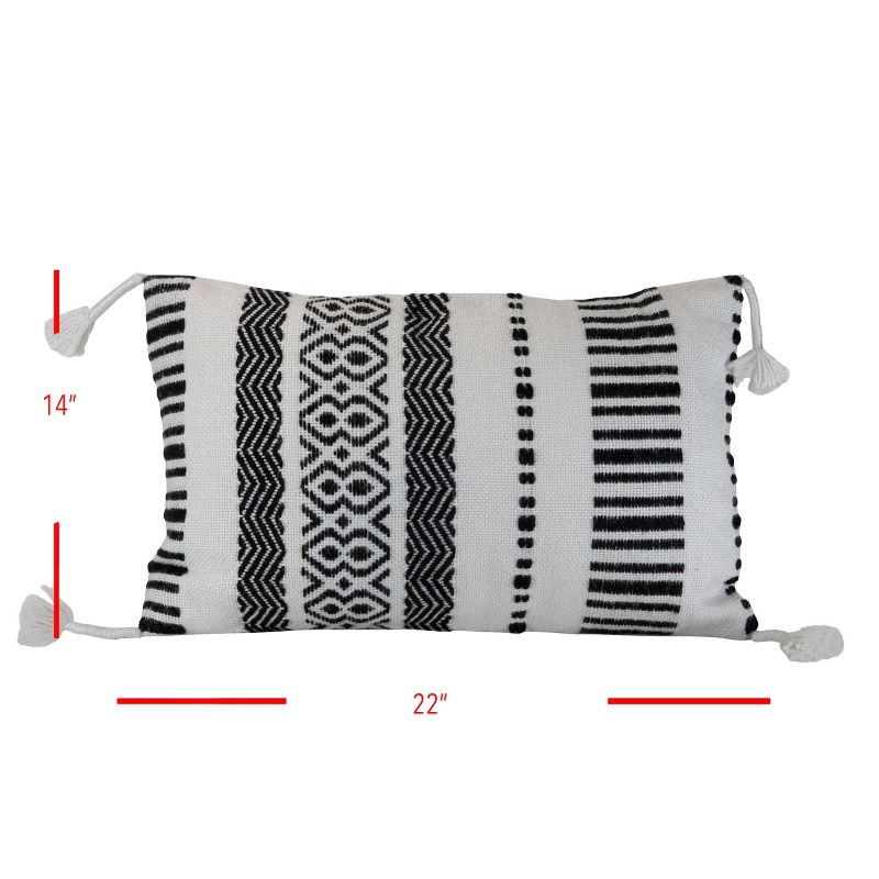 Black Striped Hand Woven 14x22" Outdoor Decorative Throw Pillow with Hand Tied Tassels - Foreside Home & Garden