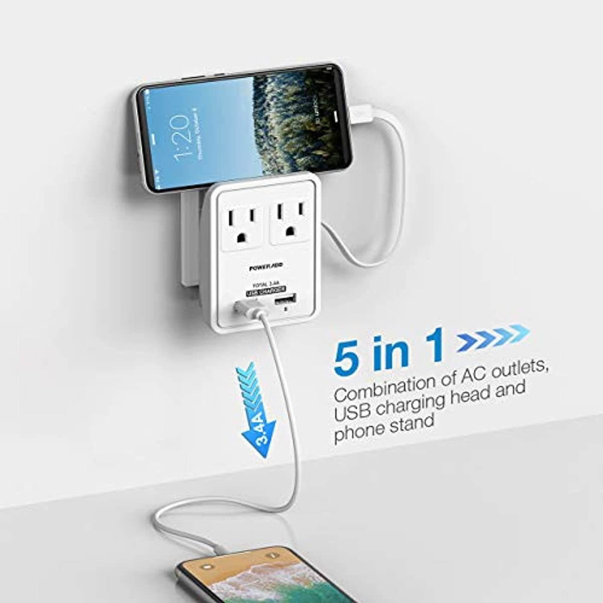 6Outlet + 2 USB 1050 Joule Surge Protector Power Strip with 25Ft Long Extension Cord White UL Listed