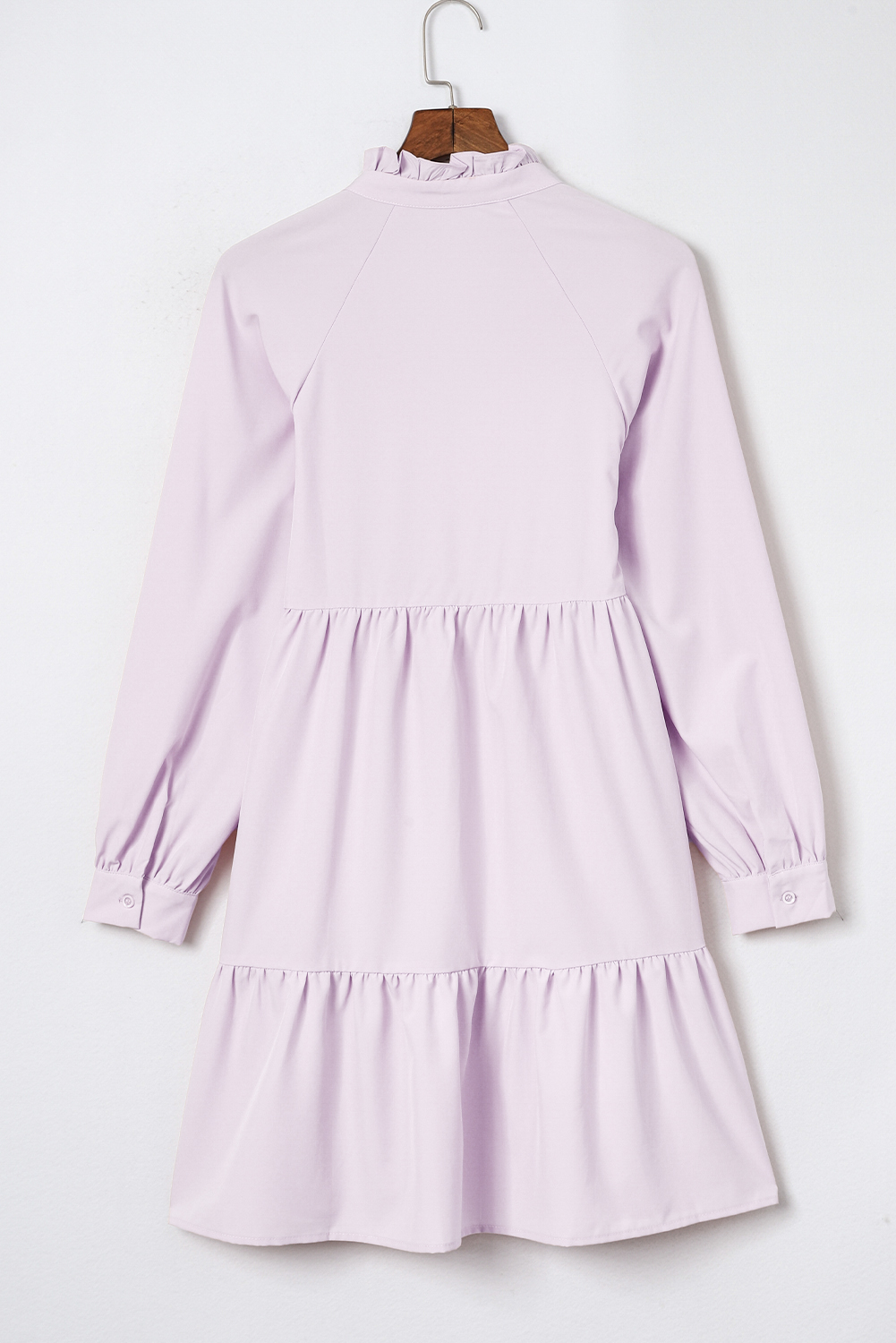 Pink Casual Stand V Neck Short Frill Dress