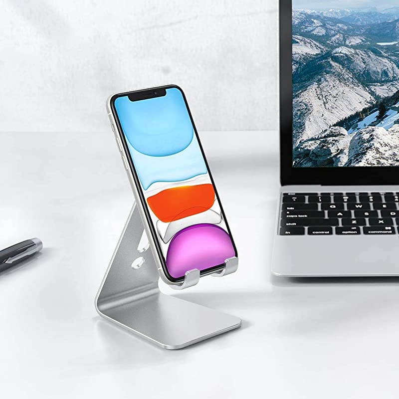 Desktop Cell Phone Stand Updated Solid Version Advanced 4mm Thickness Aluminum Stand Holder for Switch Mobile Phone iPhone 11 Pro Xs Max Xr Silver