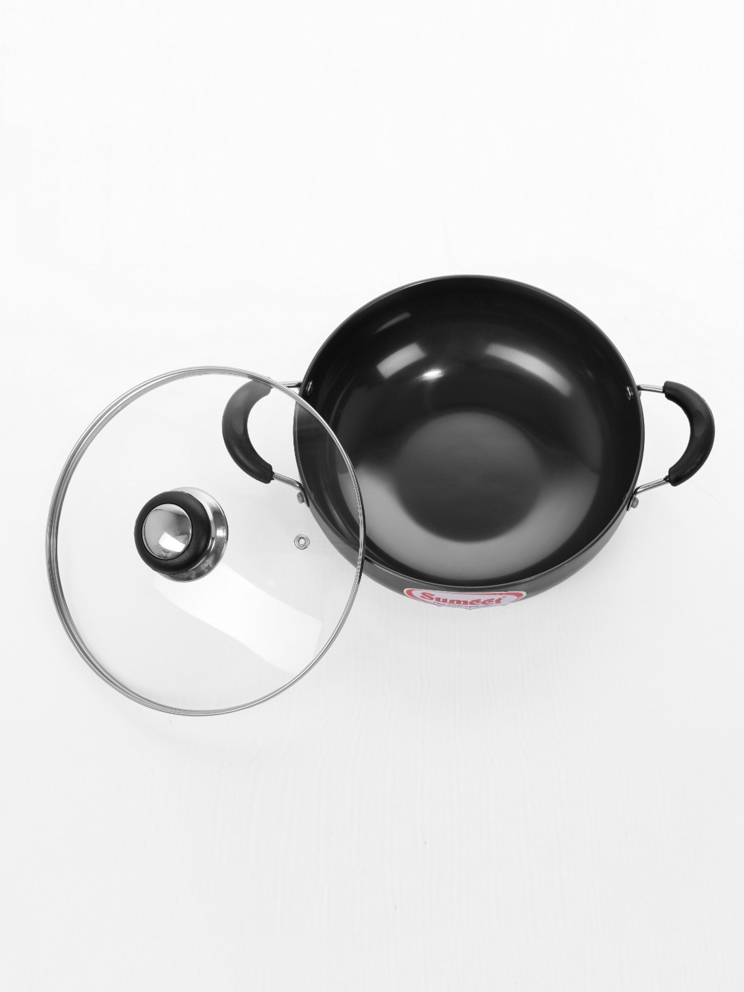 Sumeet 3mm Hardanodised Deep kadhai with Glass Lid Lid. No. - 13  24cm Dia. 2.5 Ltr Capacity