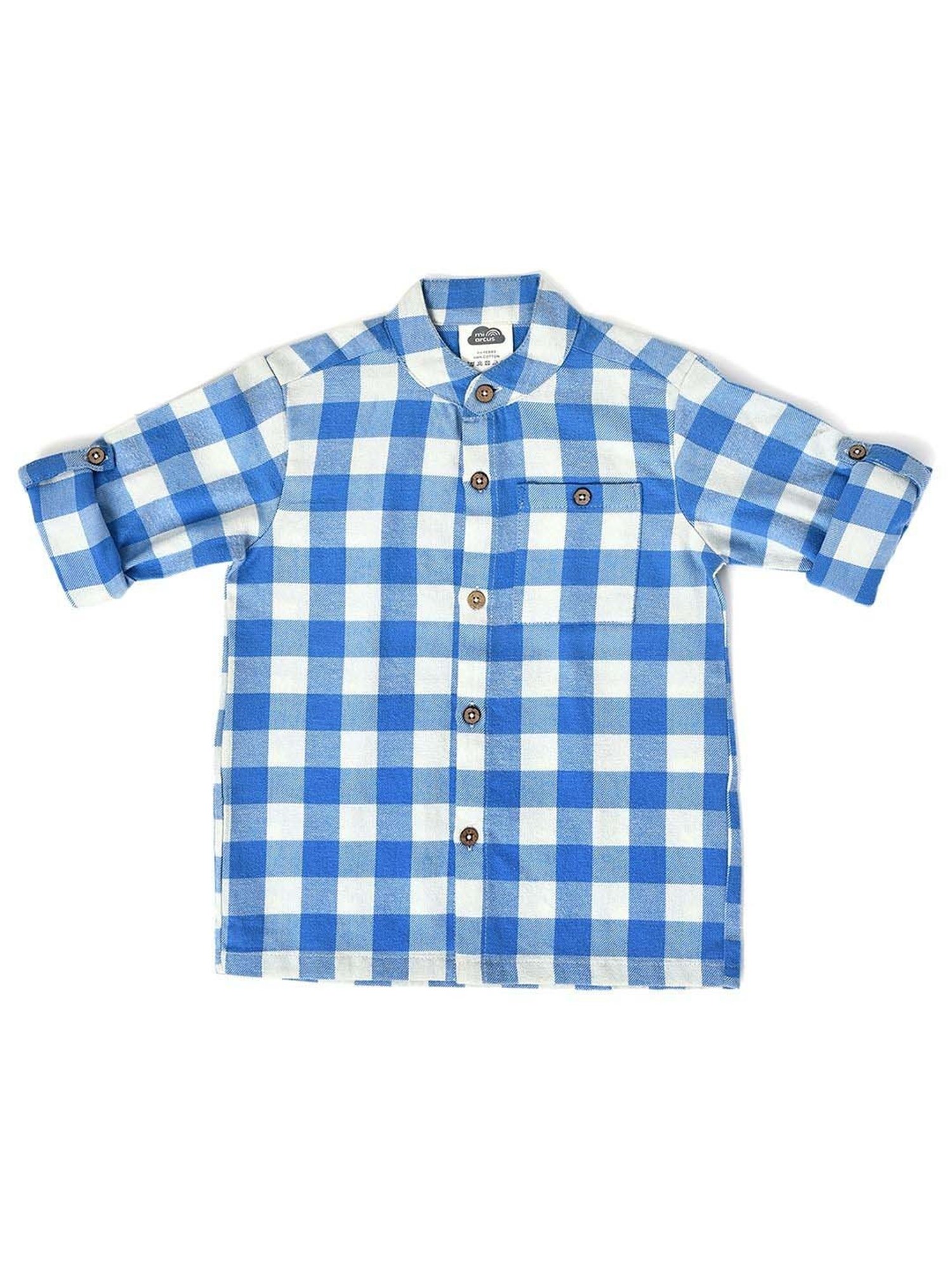 MiArcus Kids Blue & White Cotton Chequered Full Sleeves Shirt