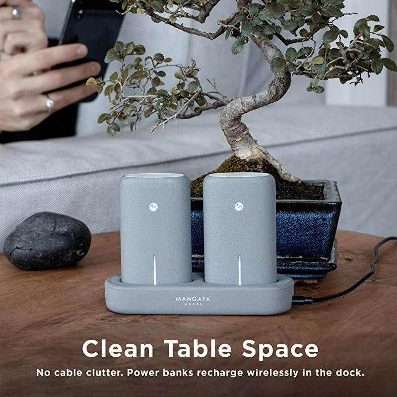 Orbit Cordless Power Bank Charging Dock for Home Office | 2Pack 5000 mAh Fast Charge Battery UL2056 Certified | Apple Samsung iWatch