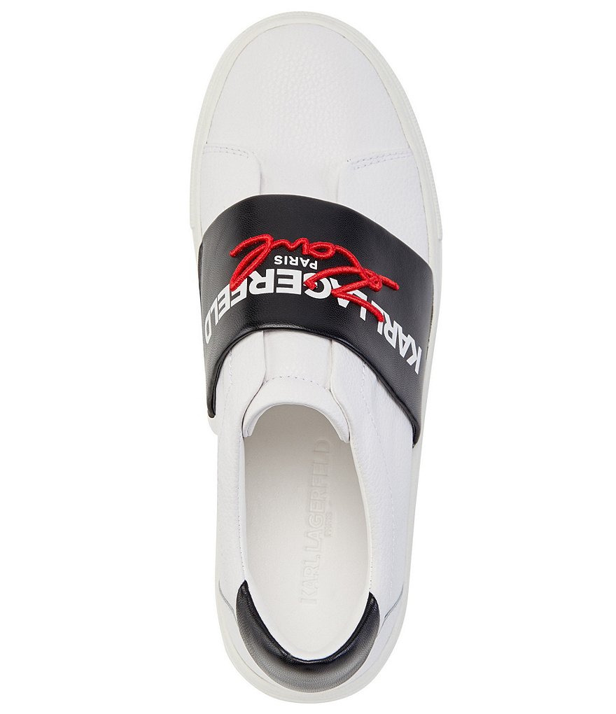 KARL LAGERFELD PARIS Cameli Leather Embroidered Signature Slip-On Sneakers