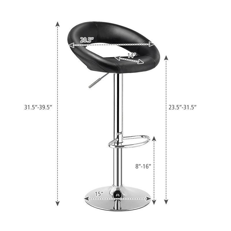 Costway Set of 2 Bar Stools Adjustable PU Leather Barstools Swivel Pub Chairs Black New Low Back