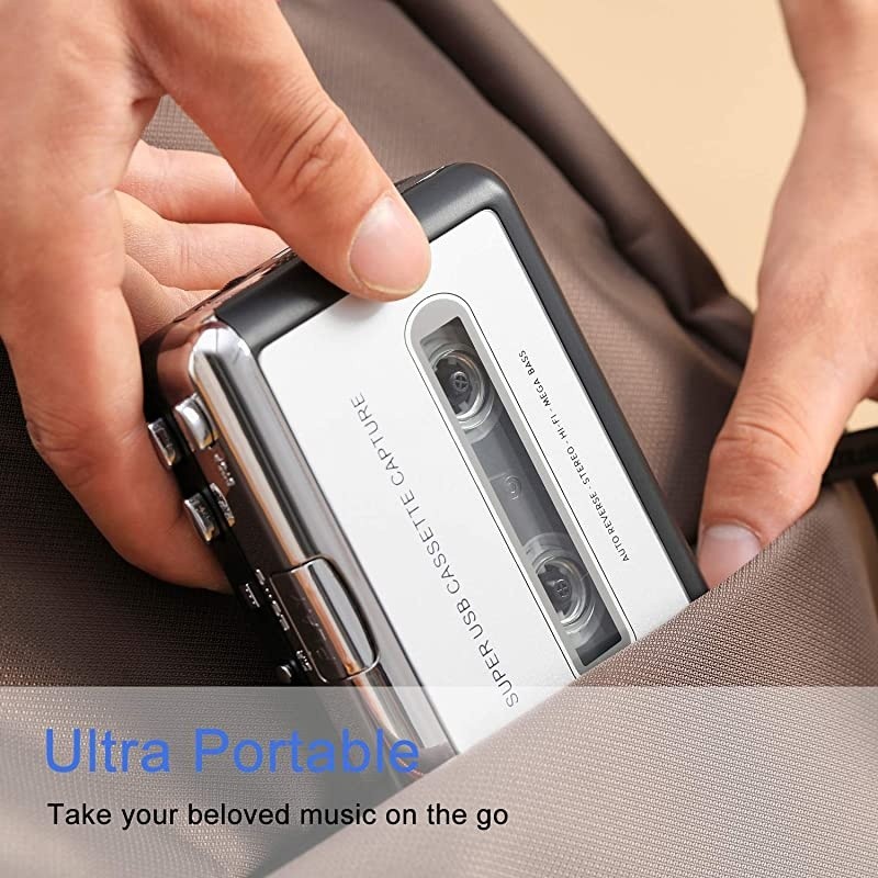Cassette Player Portable Walkman Cassette Tape Player Tape Converter to MP3/WAV/CD via USB, with Earphones Compatible with Laptops and PC
