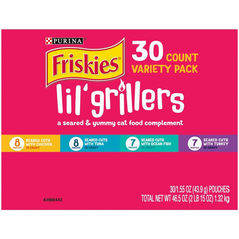 Friskies Lil Grillers Chicken, Turkey, Ocean Fish & Tuna In Gravy Wet Cat Food Variety Pack - 1.55oz/30ct