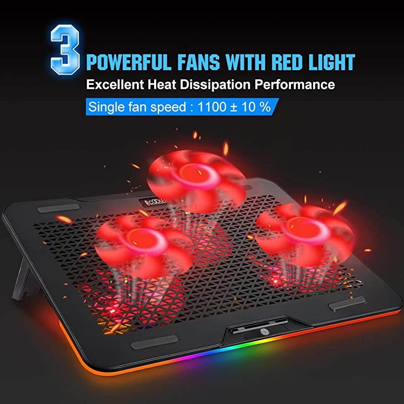 Laptop Cooling Pad,  Rgb Laptop Cooling Stand with Touch Control Light Modes & 3 Angles Adjustable, Silent Laptop Cooler for 12-17 Inch Laptop