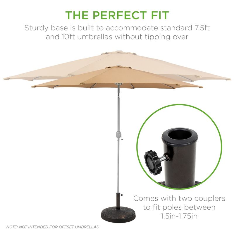 Best Choice Products 55lb Round Wicker Style Resin Patio Umbrella Base Stand w/ 1.75in Hole, Bronze Finish - Black