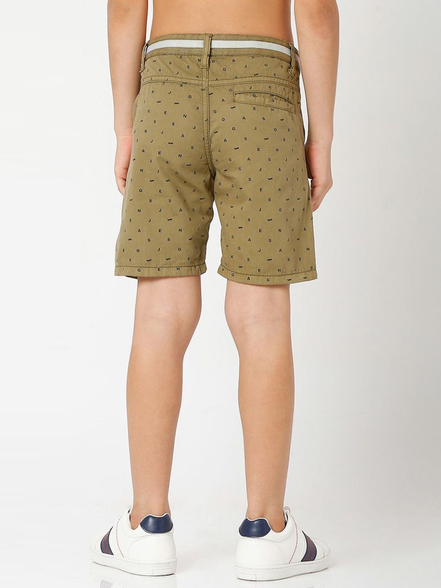 Gas Kids Olive Green Cotton Printed Shorts