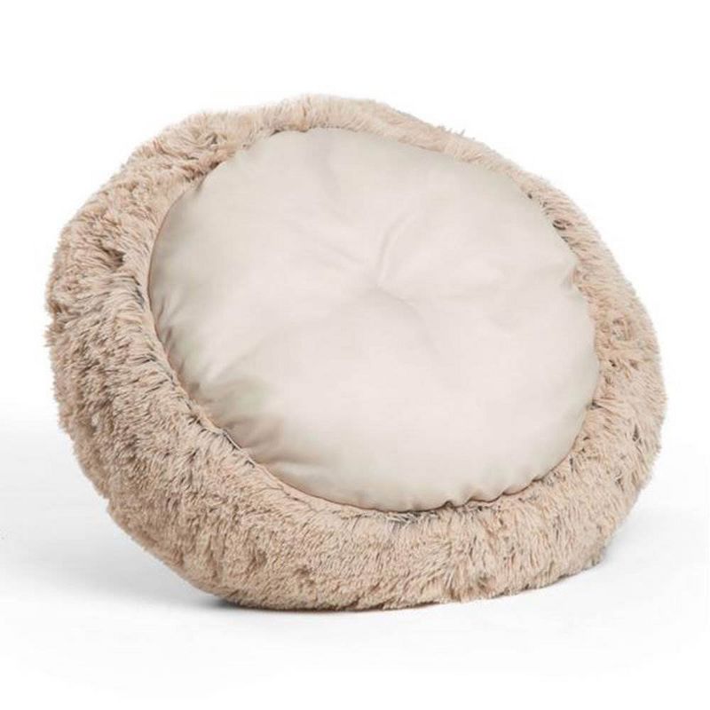 Best Friends by Sheri Luxury 23 Inch Shag Faux Fur Donut Dog Cat Pet Bed, Taupe