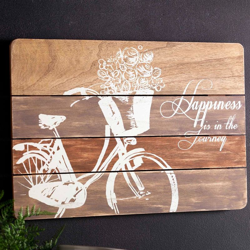 Melrose 23.5" Brown and White Happiness Bicycle Wall Plaque