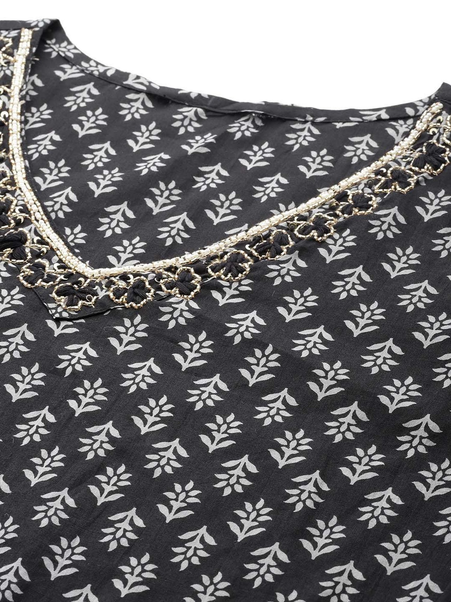 READIPRINT FASHIONS Black Cotton Printed Kurta Pant Set With Dupatta