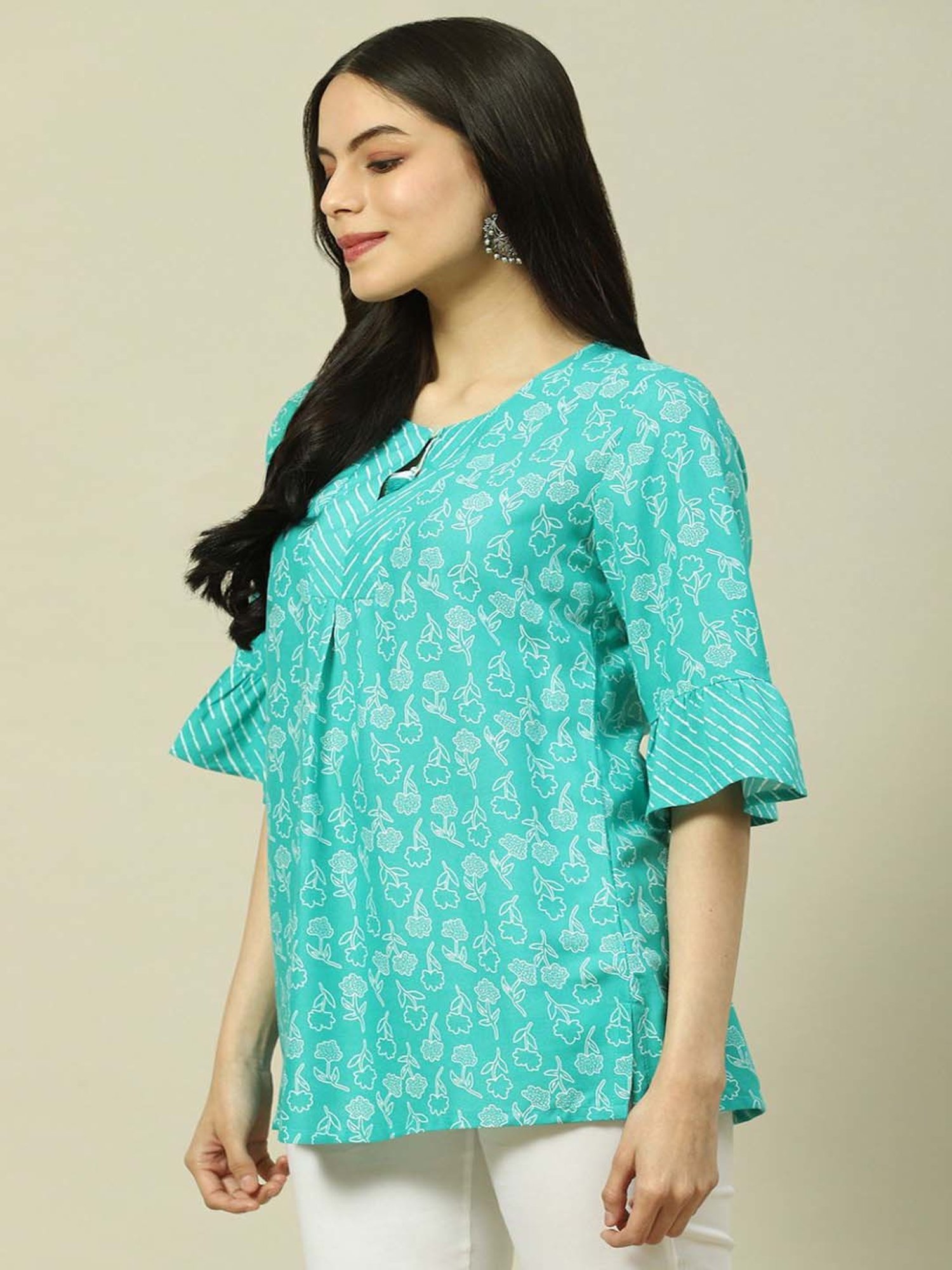 Rangriti Turquoise Printed Top