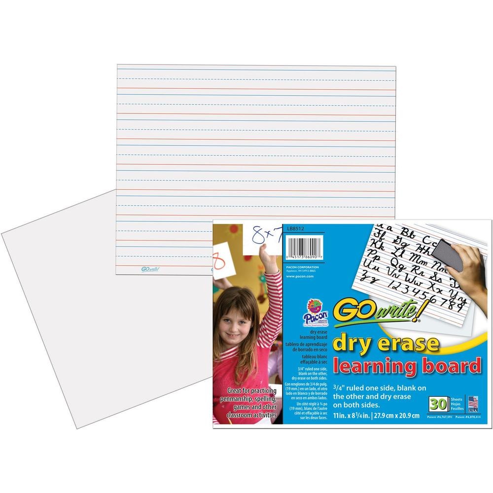 GoWrite!&reg; Dry Erase Learning Board - Dry-erase, Two-Sided, 3/4" Rule/Plain - 11" Width x 8.25" Height - White Surface - Rectangle - No - 30 / Pack