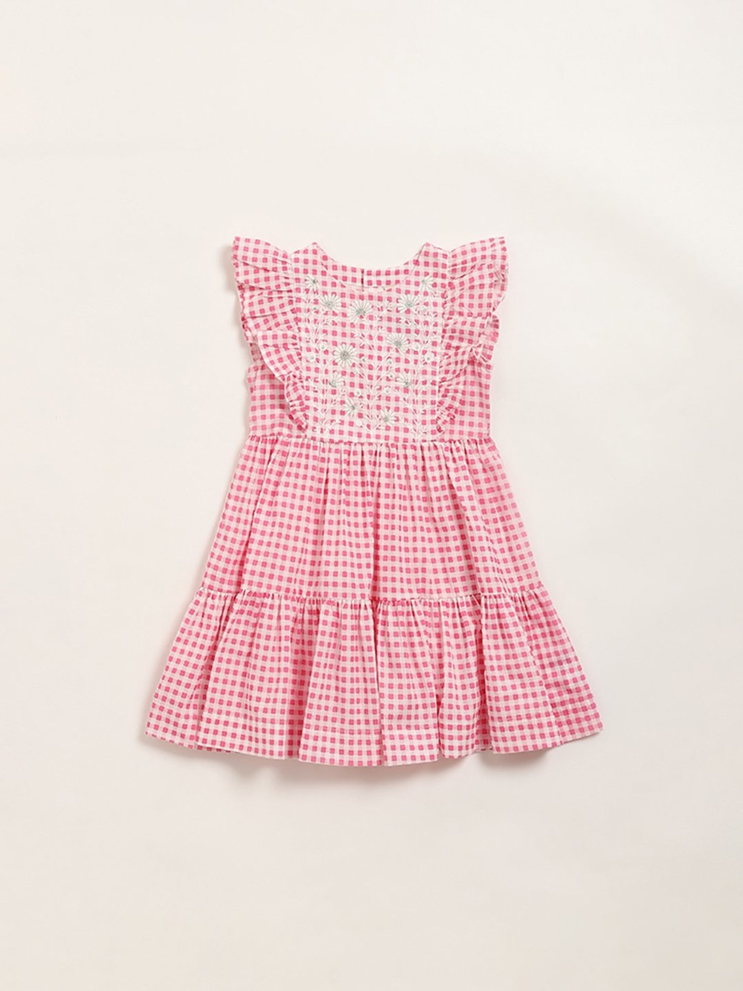 Utsa Kids by Westside Pink Gingham Checkered Tiered Cotton Dress
