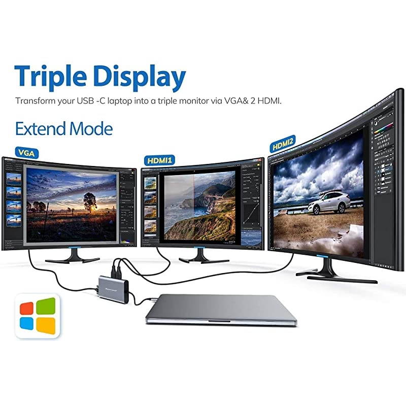 USB C HubUSBC Laptop Docking Station11 in 1 Triple Display Type C Adapter Compatiable for MacBook and Windows2HDMI VGA PD30 SD TF Card Reader Gigabit Ethernet 4USB Ports