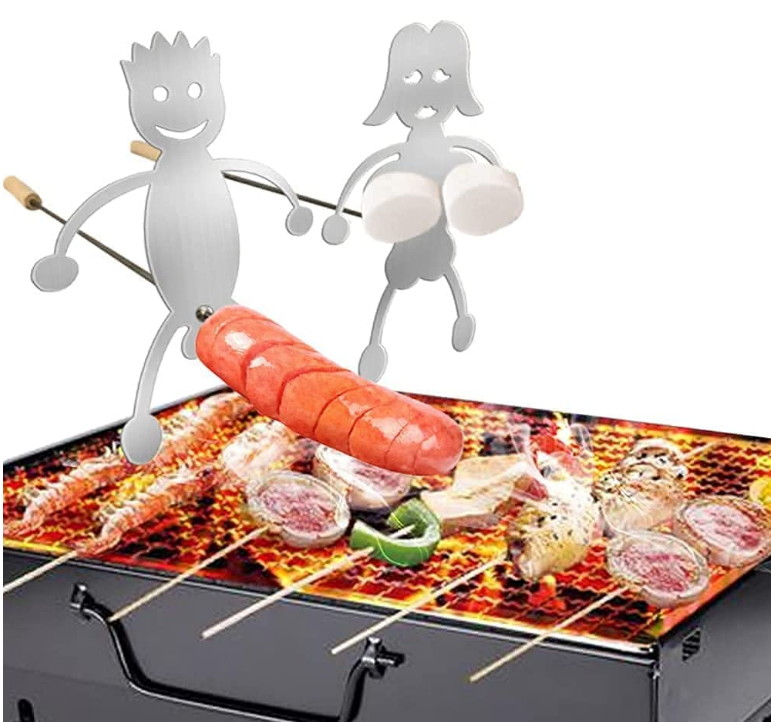 Hot Dog Roaster, Stainless Steel Marshmallow Roaster, Novelty Barbecue BBQ Tools, Barbecue Forks Accessories for Campfire, Bonfire and Grill (Marshmallow Girl + Hot Dog Boy) -2