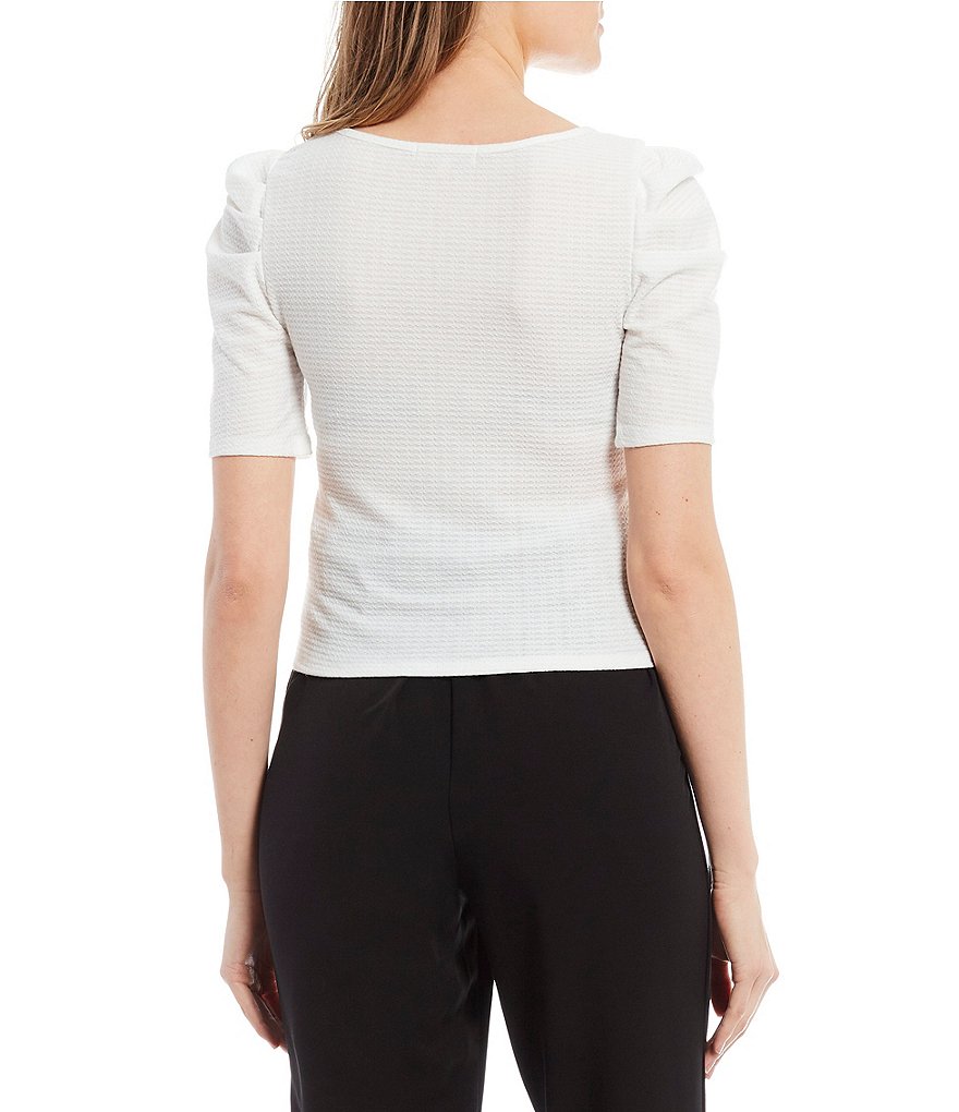 Evolutionary Short Puff Sleeve Cinch Front Knit Top