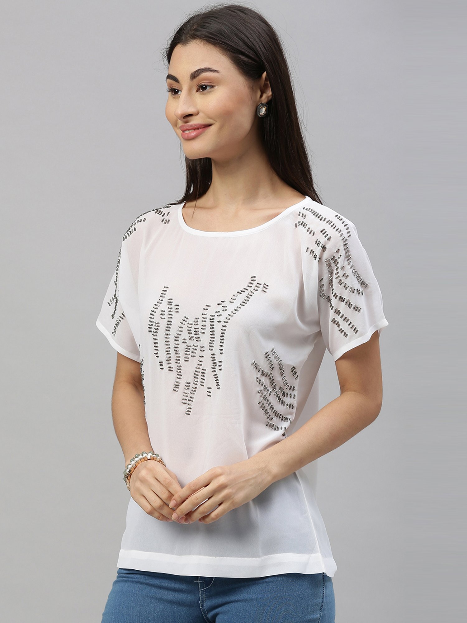 Ishin White Embellished Top