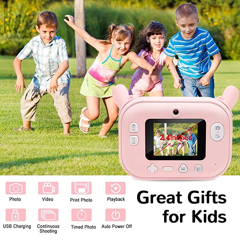 Print Camera for Kids Girls Zero Ink Print Photo Selfie Video Digital Camera with Paper Film 312 Years Old Children Mini Learning Toy Camera Gifts for Birthday Holiday Travel Pink