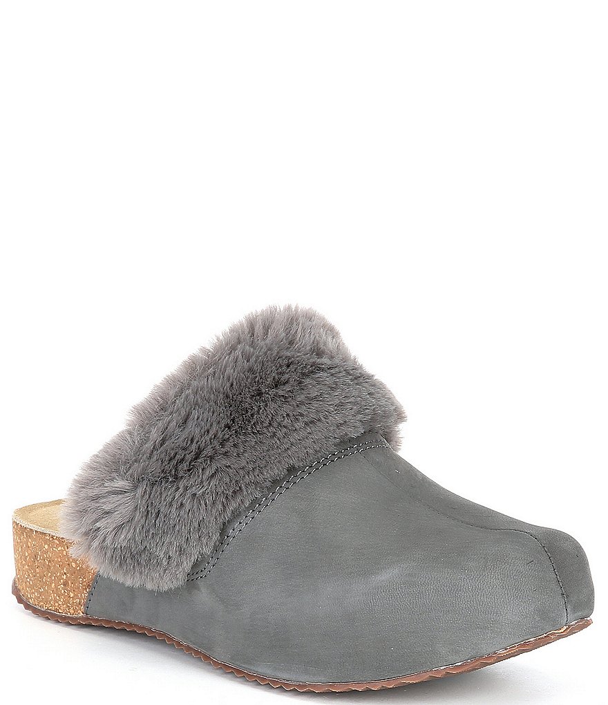 Josef Seibel Tonga 68 Leather Faux Fur Trim Clog Mules