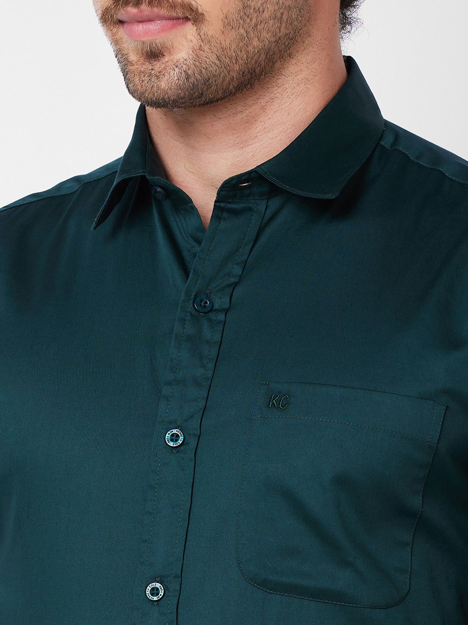 Kenneth Cole New York Dark Green Slim Fit Cotton Shirt