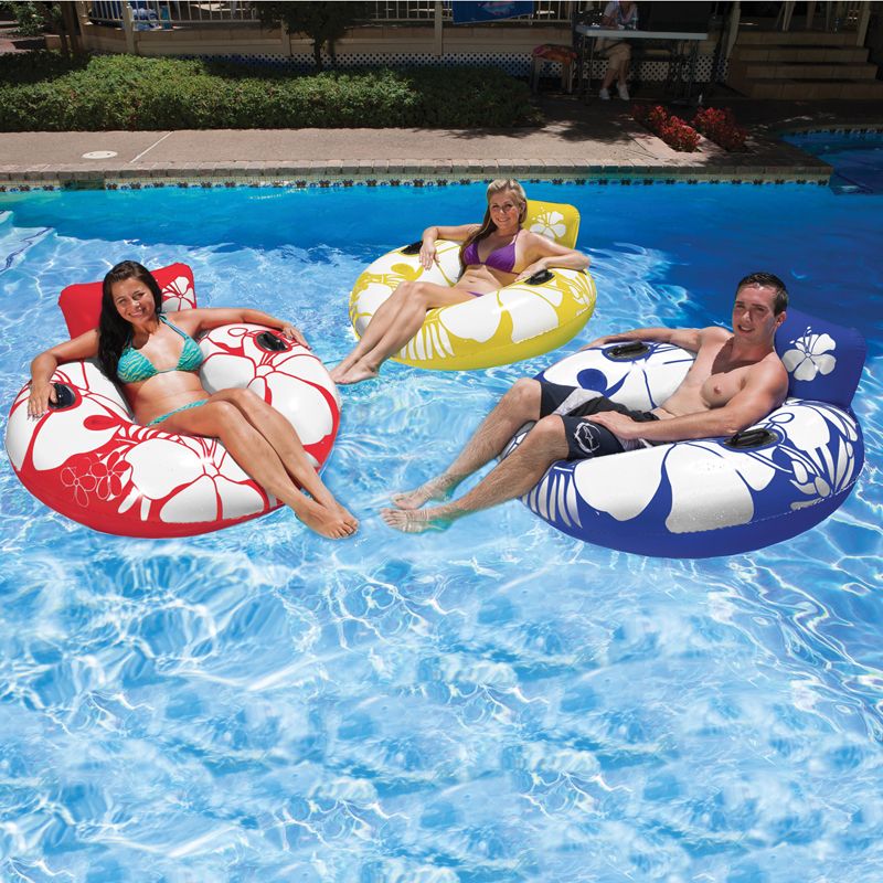 Swim Central 50" Inflatable Red and White Hawaiian Swimming Pool Lounger with Cup Holder