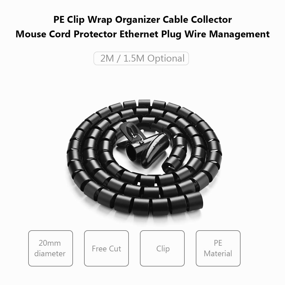 2m Wire Wrap Organizer Winder Clip Cable Plug Wire Holder Mouse Cord Protector Management Ethernet Wire