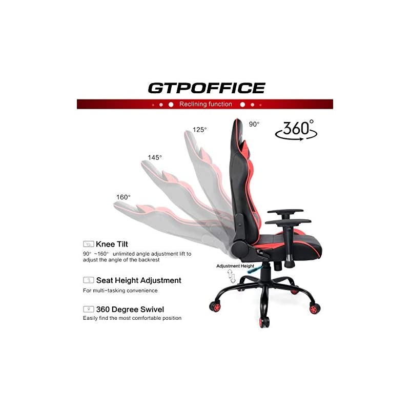 Chair Racing Style High Back Computer Chair Adjustable Recliner Leather Office Desk Chair with Headrest and Lumbar Support,Red