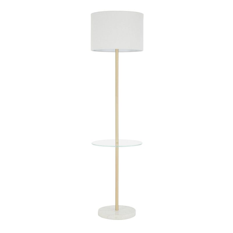 Chloe Contemporary Shelf Floor Lamp with Marble Base/Glass Shelf and Linen Shade White (Includes LED Light Bulb) - LumiSource