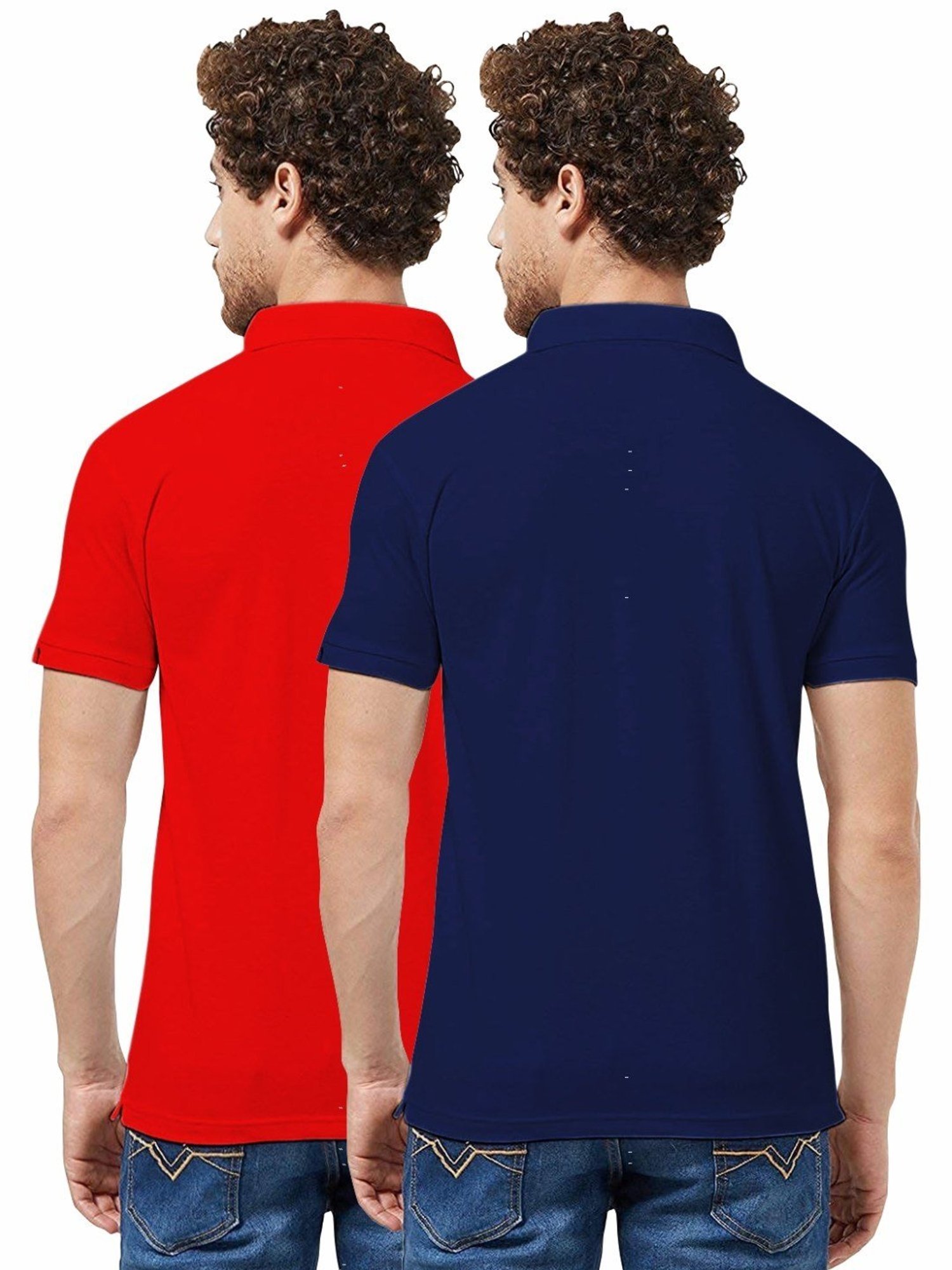 Tab91 Red & Navy Regular Fit Printed Polo T-Shirts