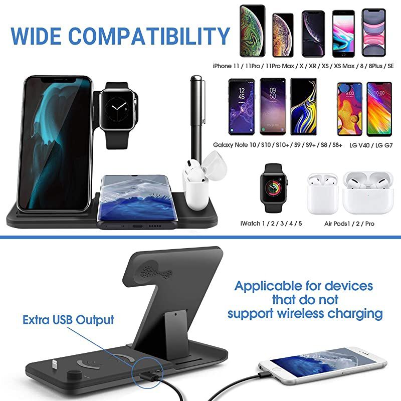 5 in 1 Wireless Charging Station for Apple Watch 6 Airpods Pro,  30W Fast Wireless Charger Stand Dock Compatible with iPhone 11 12 Pro Max SE Xr X Xs Max Mini/iWatch/Qi-Certified Phones