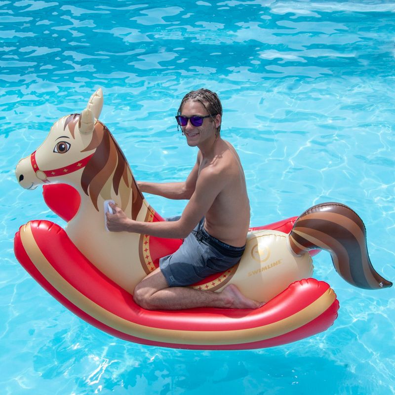Swimline 86" Brown and Red Hobby Horse Rocker Inflatable Swimming Pool Ride-On Float