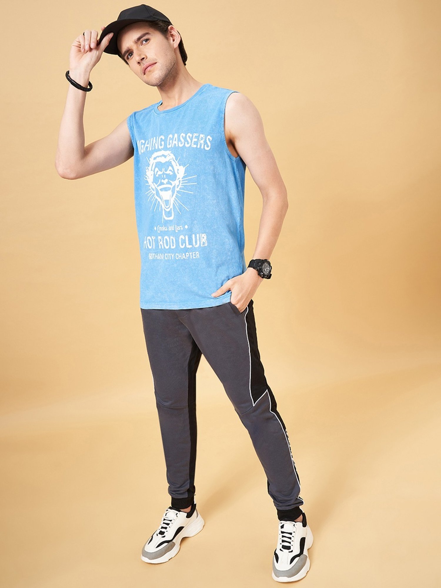 SF Jeans by Pantaloons Mazarine Blue Cotton Regular Fit Printed Vest