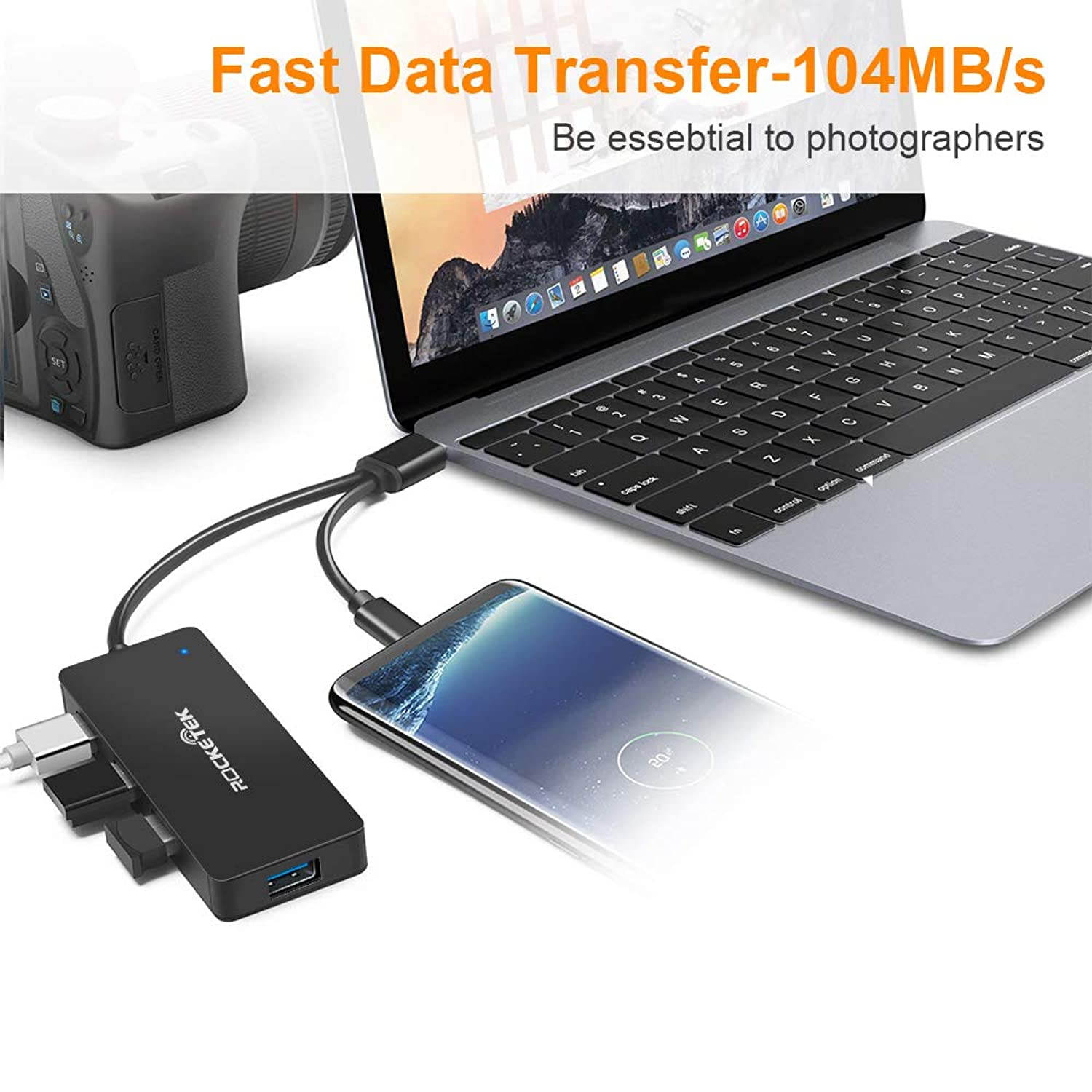 USB hub USB C Hub,rocketek Ultra Slim USB Type C Adapter with 4 USB 3.0 Ports for iMac Pro, MacBook Air, Mac Mini/Pro, Surface Pro XPS, Samsung S9, S8 & More USB Type C Devices [Upgraded Version]