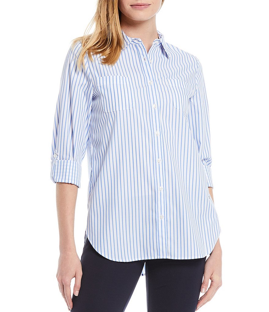 Preston & York Caroline Bow Woven V-Neck 3/4 Sleeve Blouse