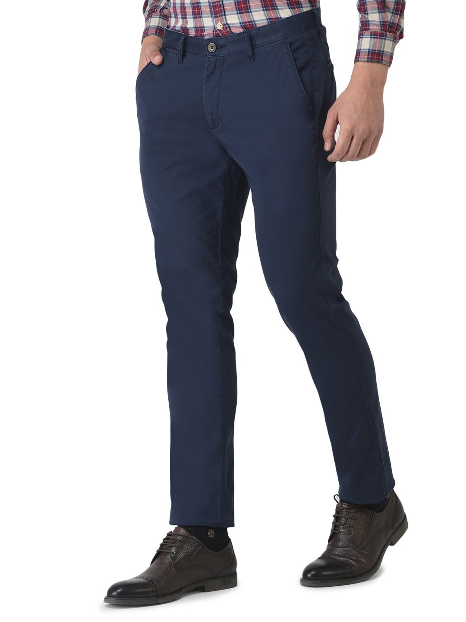 Woodland Navy Regular Fit Flat Front Trousers