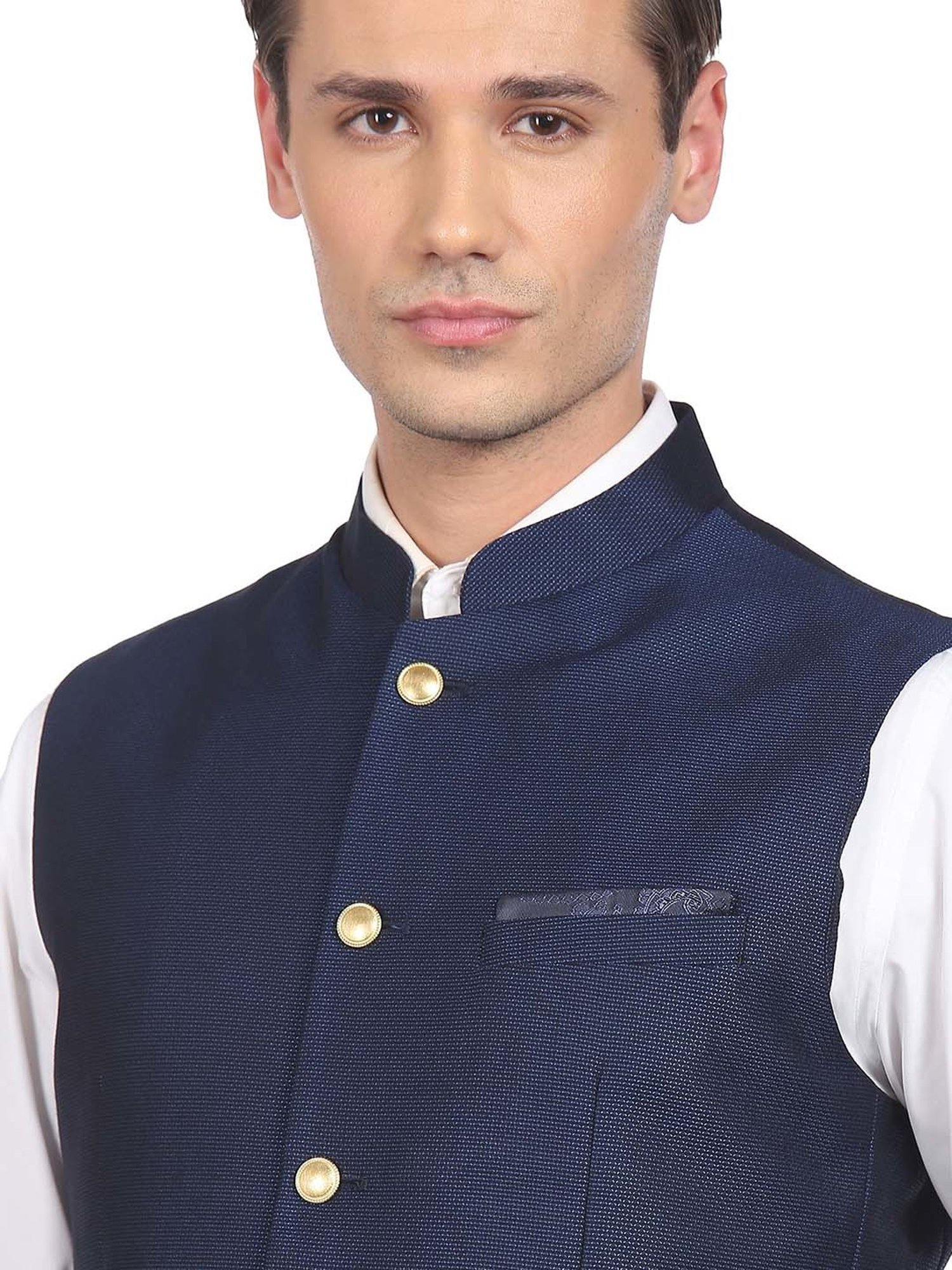 AD by Arvind Navy Mandarin Collar Nehru Jacket