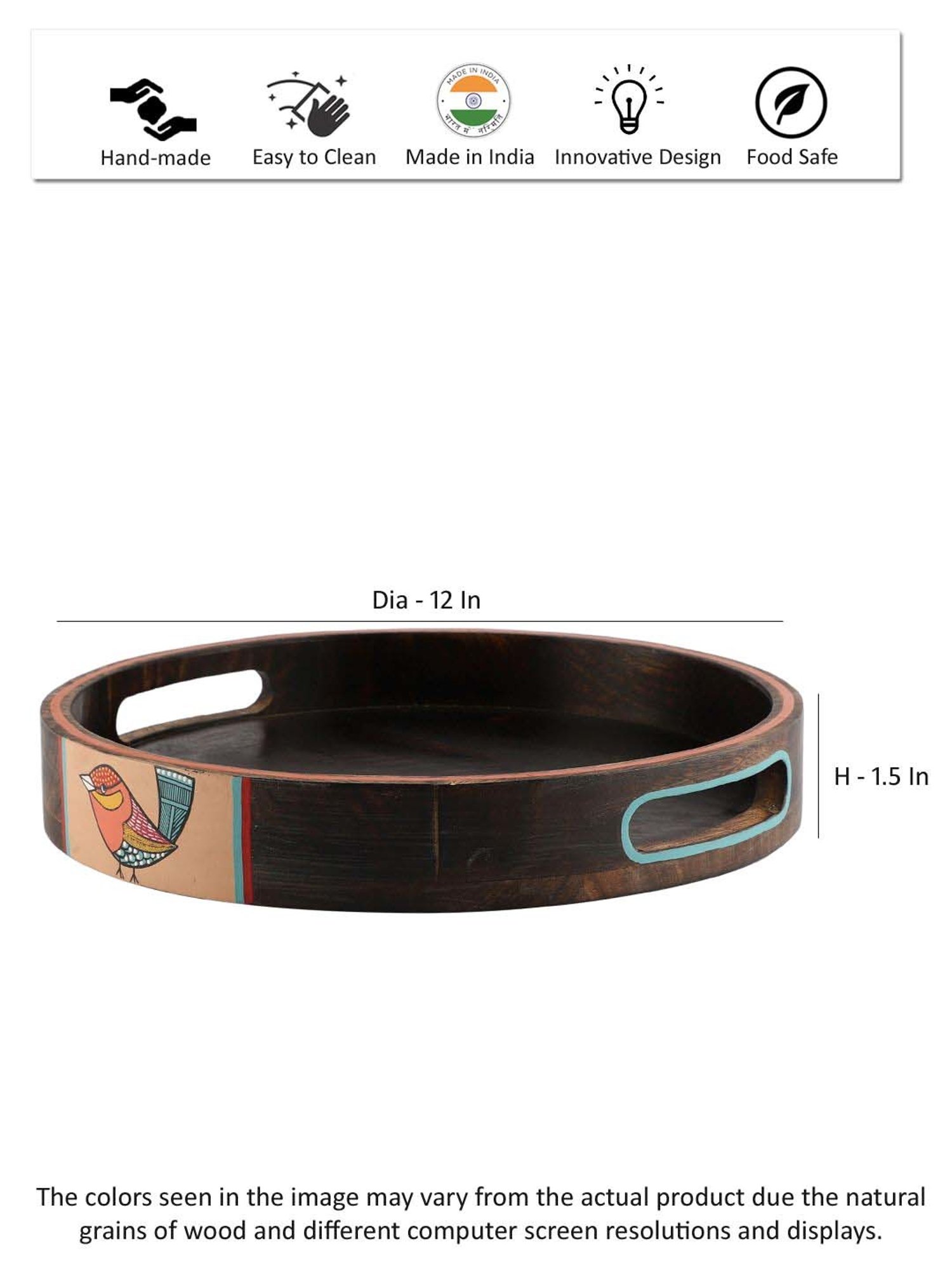 VarEesha Chiraiya Brown Mango Wood Round Tray