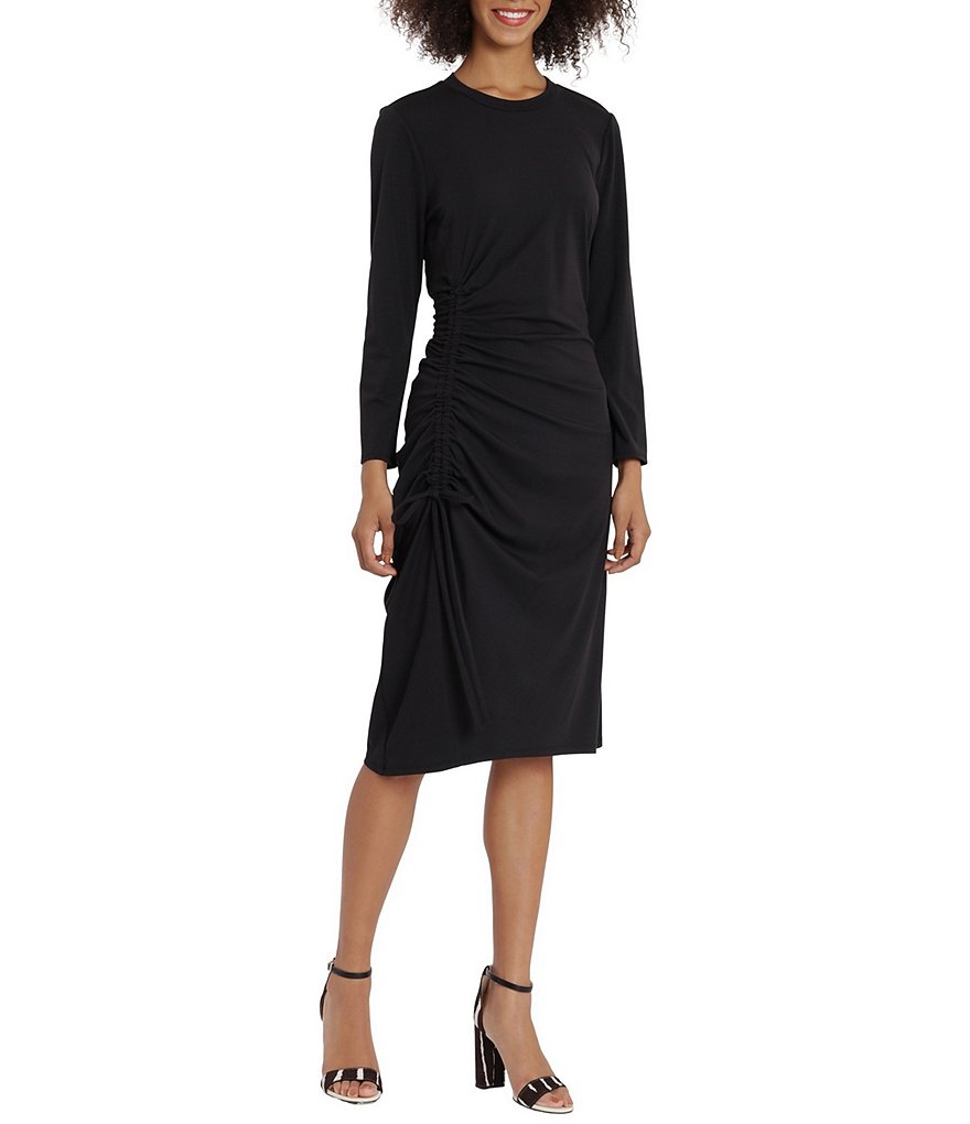 Maggy London Jersey Crew Neck Long Sleeve Drawstring Dress