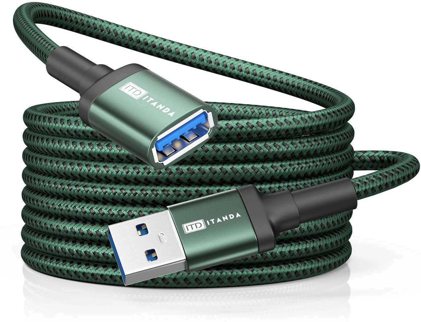 USB Extension Cable 10FT USB 3.0 Cable Extender Type A Male to Female ITANDA 5Gbps Data Transfer for Camera Printer Keyboard TV and More (Midnight Green+Gray)