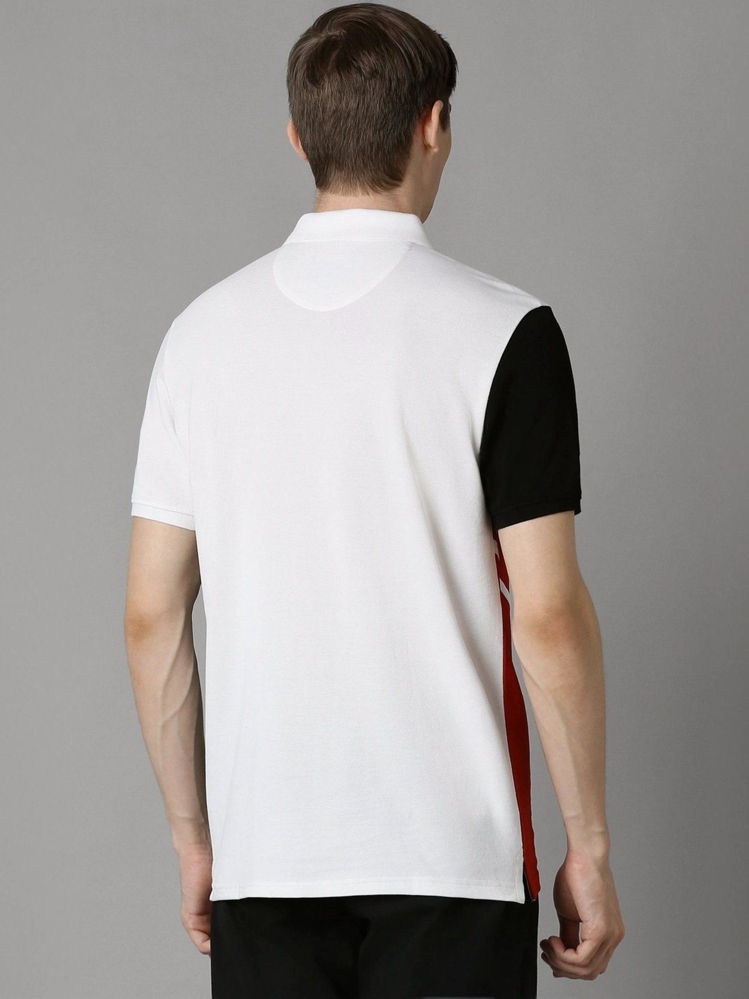 Louis Philippe White Cotton Slim Fit Colour Block Polo T-Shirt