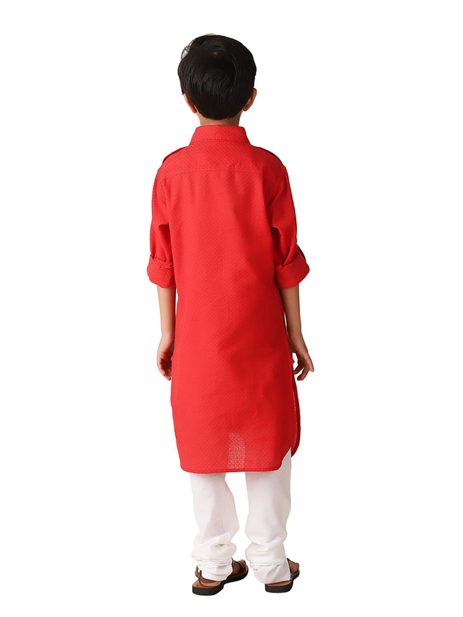 Fabindia Kids Red Solid Full Sleeves Kurta
