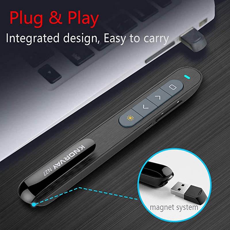 N27 Laser Pointer for Presentation Clicker Hyperlink Volume Control PPT PowerPoint Clicker with Laser Pointer Presentation Remote Clicker Slide Advancer 24GHz Black