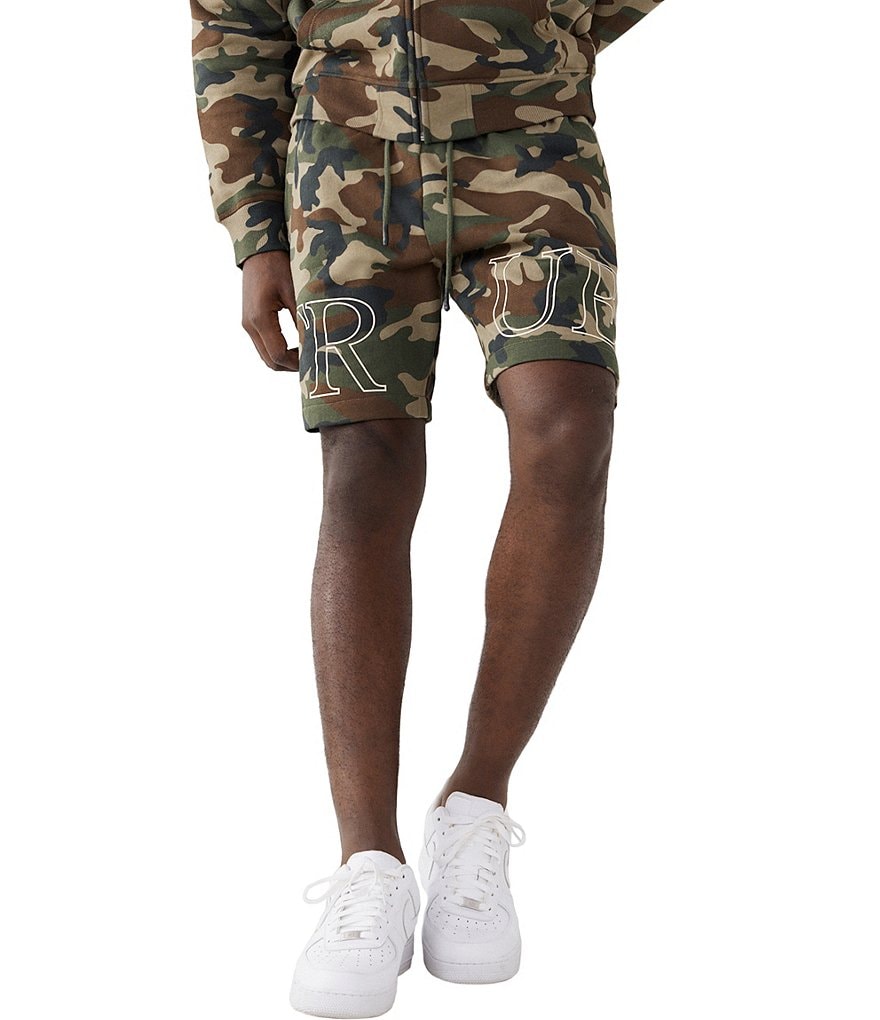 True Religion Mid-Rise Camo Oversized Logo 11#double; Inseam Knit Shorts