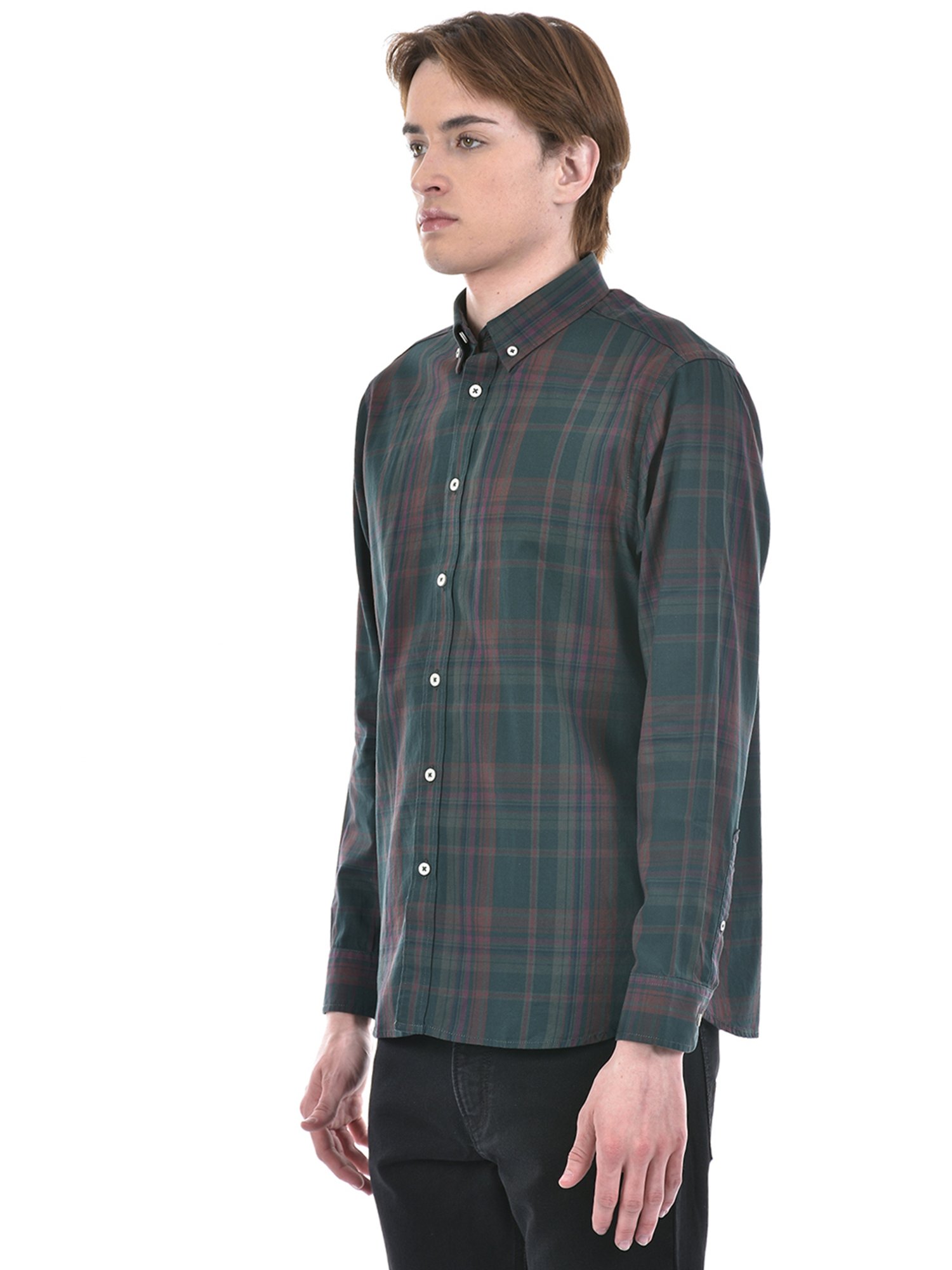 London Fog Green Regular Fit Check Cotton Shirt