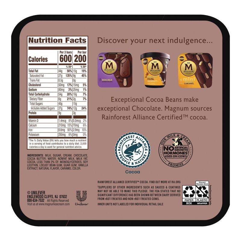 Magnum Vanilla Ice Cream Bars Dipped in Dark Chocolate - 3ct