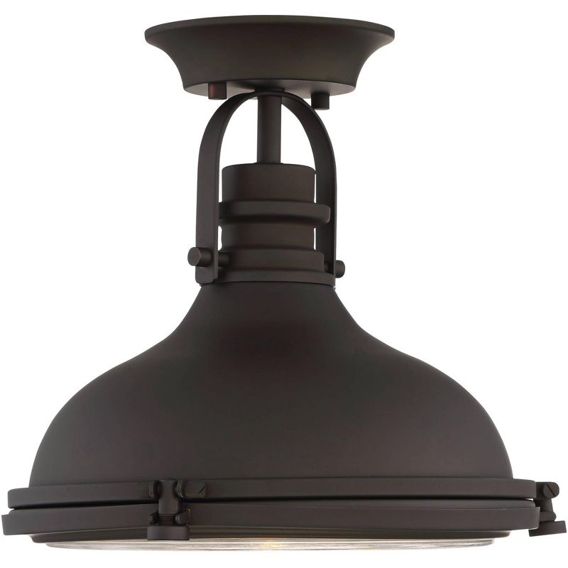 Possini Euro Design Industrial Ceiling Light Semi Flush Mount Fixture Bronze 11 3/4" Wide Clear Ribbed Glass for Bedroom Kitchen