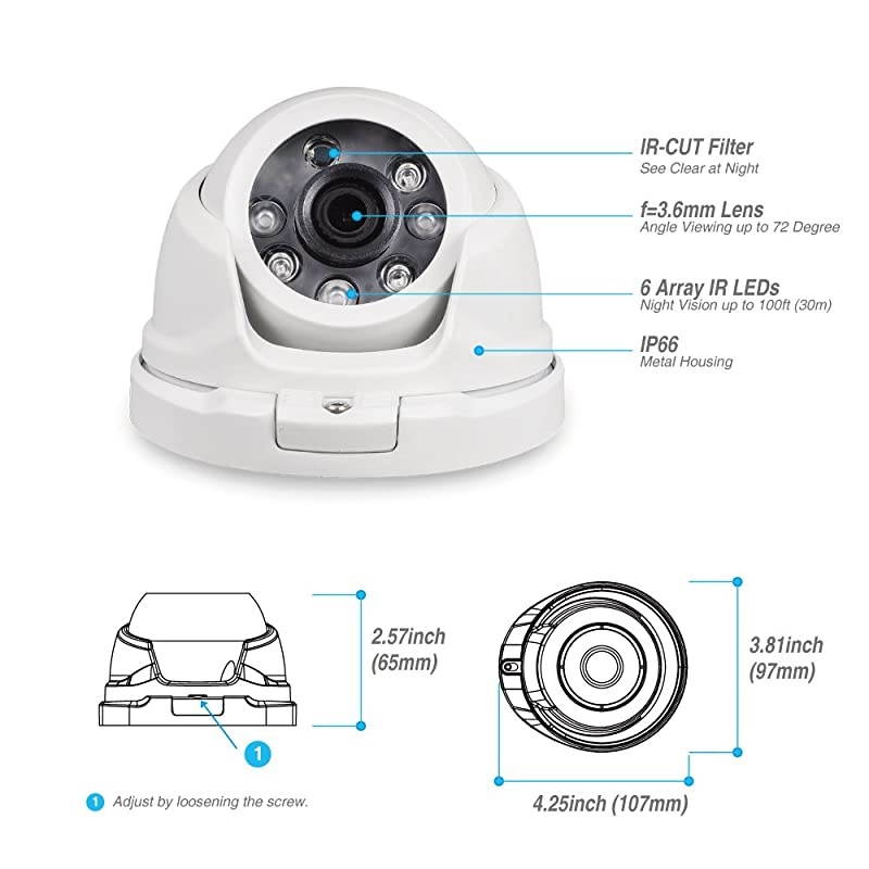 8CH Full HD 1080P Expandable Security Camera System 5in1 Surveillance DVR with 1TB Hard Drive and 4 20MP Waterproof Outdoor Indoor Dome Camera Free APP Remote Viewing and Email Alert